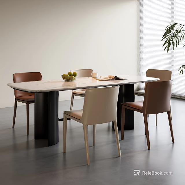 Elegant Modern Dining Room Interior With Sleek Tabletop Dining Table And Brown Beige Chairs 3d model 