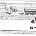 Modern Reception Desk With Open Shelves Decorative Vases Books And TV Screen