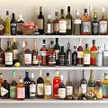 Elegant Wine Bottles and Glasses Display on Stylish Shelves with Decorative Accents
