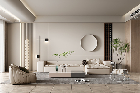 Quiet living room Cream home living room 3d model