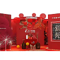 Traditional Red Theme Decorative Ornament Combination With Lanterns Fish And Screen