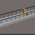 Industrial Factory Building Structure With Elongated Continuous Platform Yellow Machinery And Safety Railing