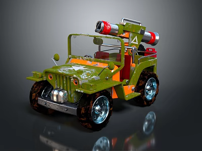 Green Military Style Toy Jeep With Rocket Launcher And Orange Seats 3d model
