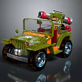 Green Military Style Toy Jeep With Rocket Launcher And Orange Seats