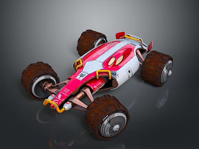 Pink And White Racing Car With Large Tires And Stylish Modern Design 3d model