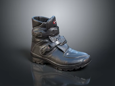 Black Leather Outdoor Boots With Adjustable Straps Buckles And Non Slip Sole Design 3d model