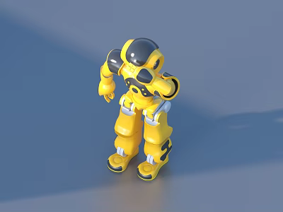 Yellow Robot With Black Accents And Mechanical Design Standing On Gray Surface 3d model