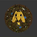 Person in Pikachu Costume with Small Pikachu Figure on Grass with Butterflies and Glowing Spots