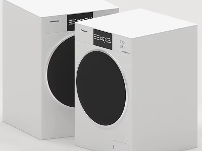 Two White Panasonic Front Loading Washing Machines With Digital Display And Modern Design 3d model