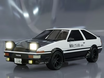 Classic Black White Sports Car Model With Fujiwara Tofu Shop Logo And Headlights 3d model
