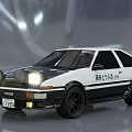 Classic Black White Sports Car Model With Fujiwara Tofu Shop Logo And Headlights