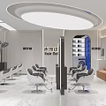 Elegant Modern Hair Salon Flagship Store Interior With Styling Chairs Mirrors And Shelves