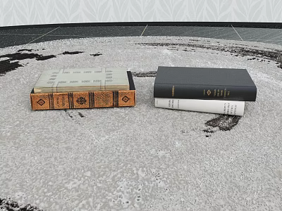 Decorative Books With Brown Patterned Cover And Black White Stack On Gray Carpet 3d model