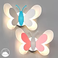 Decorative Blue And Pink Butterfly Wall Lamps With Soft Glow On Gray Wall