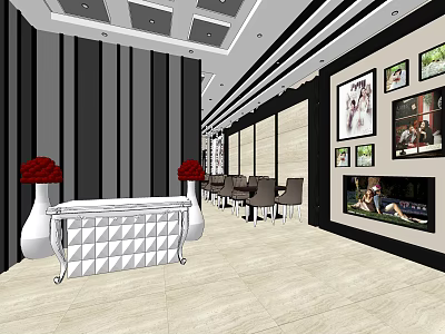 Elegant Bridal Shop Interior With White Reception Desk Red Flower Vases And Wedding 3d model