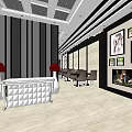 Elegant Bridal Shop Interior With White Reception Desk Red Flower Vases And Wedding