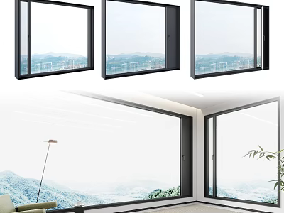 Casement Windows Modern Design With Wide Mountain View And Indoor Lighting 3d model