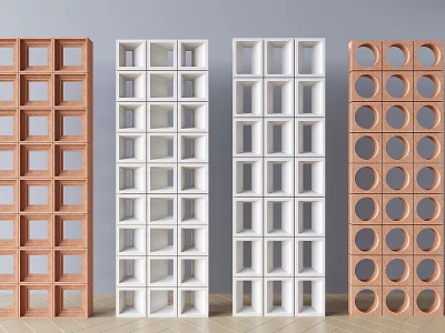 Modern Room Dividers With Wooden White Copper Grid And Circular Cutout Designs 3d model