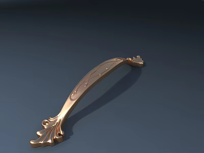 Elegant Golden Decorative Cabinet Handle With Leaf Shaped Carved Metal Design 3d model
