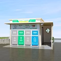 Outdoor Waste Sorting Kiosk With Multiple Category Bins Signage And Green Plants