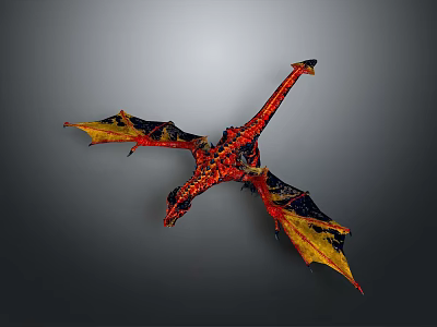 Winged Red And Yellow Mythical Dragon Sculpture In Flying Pose With Detailed Features 3d model
