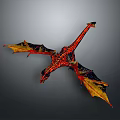 Winged Red And Yellow Mythical Dragon Sculpture In Flying Pose With Detailed Features
