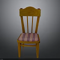 Classic Wooden Chair With Vertical Slats Backrest And Striped Fabric Seat Cushion