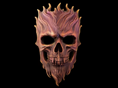 Decorative Ornament Set With Skull Design And Flame Shaped Brown Gold Gothic Home Decor 3d model
