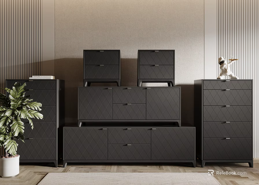 Modern Entryway Cabinet And Side Cabinet With Drawers Storage And Decorative Potted Plant 3d model 