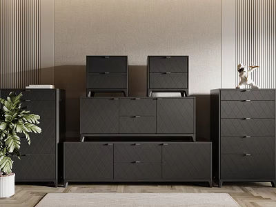 Modern Entryway Cabinet And Side Cabinet With Drawers Storage And Decorative Potted Plant 3d model