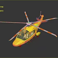 Yellow Rescue Helicopter with Red and White Striped Rotors for Emergency Aerial Missions