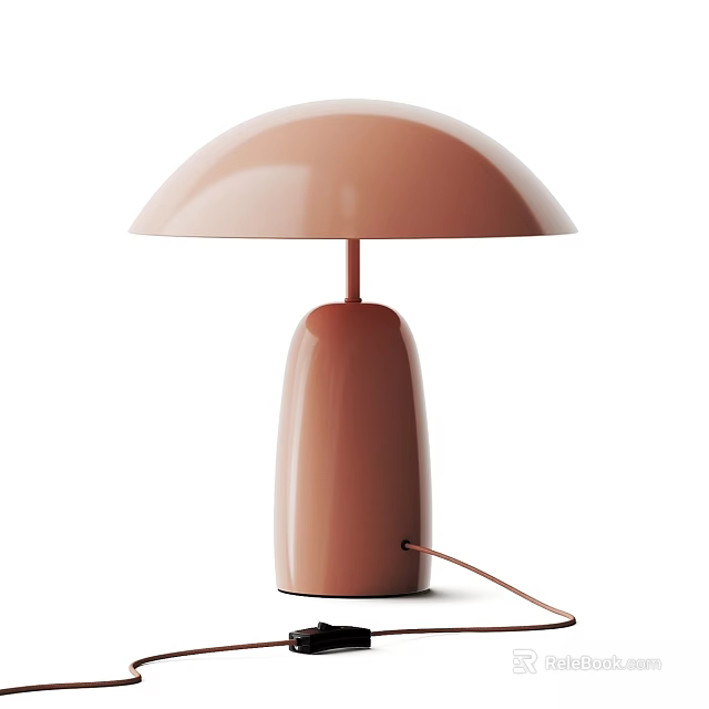 Pink Table Lamp With Dome Shaped Shade And Cylindrical Base Modern Design 3d model 