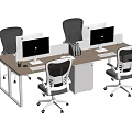 Modern Office Desk Workstation With Ergonomic Mesh Chairs Multiple Computer Monitors Keyboard And Mouse 3d model
