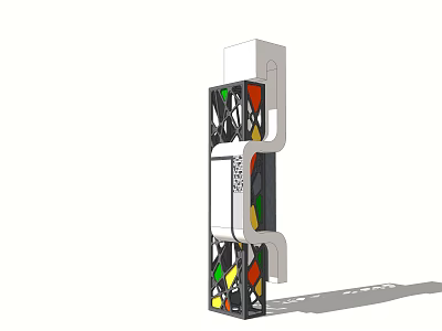 Decorative Pillar With Colorful Geometric Patterns Hollow Out Design White Top And Shadow 3d model