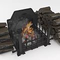Outdoor Garden Decorative Fire Pit With Burning Flames And Stacked Wood Logs