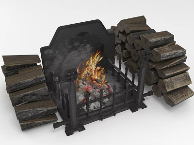 Outdoor Garden Decorative Fire Pit With Burning Flames And Stacked Wood Logs 3d model