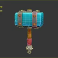 Colorful Decorative Hammer With Blue Head Orange Red Handle And Metallic Accents