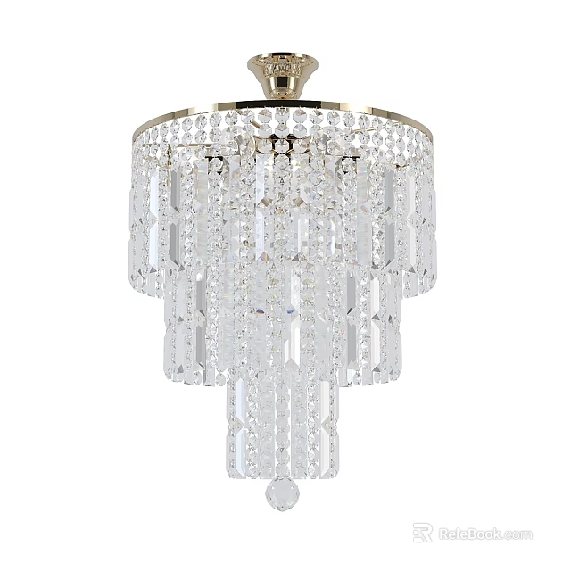 Elegant Crystal Chandelier With Multiple Layers Golden Frame And Hanging Pendants 3d model 