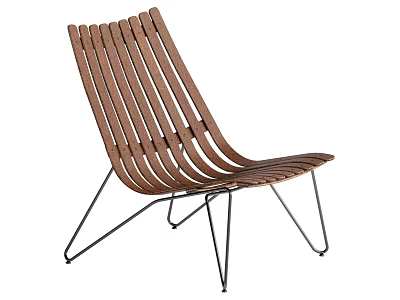 Modern Minimalist Leisure Chair With Wooden Slat Back And Sturdy Metal Legs Design 3d model