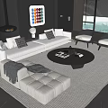 Elegant Modern Sofa And Coffee Table Set With Round Table Accent Chairs And Artwork 3d model
