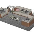 Modern Sofa Coffee Table Set With Neutral Upholstery Marble Top And Decorative Pillows 3d model