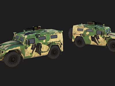 Camouflage Functional Military Vehicles With Armored Structure And Tactical Gear 3d model