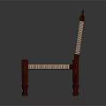 Traditional Red Wooden Chair With Woven Seat Backrest And Decorative Carved Top