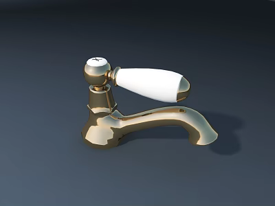 Classic Elegant Golden Faucet with White Ceramic Handle and Sleek Polished Finish 3d model