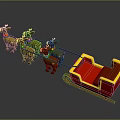 Decorated Reindeer Team Pulling Red Sleigh With Yellow Trim And Festive Design