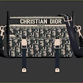 Christian Dior Stylish Handbag With Blue And White Pattern Metallic Buckles And Shoulder Strap