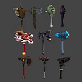 Various Decorative Weapon Models With Unique Handles And Diverse Head Designs 3d model