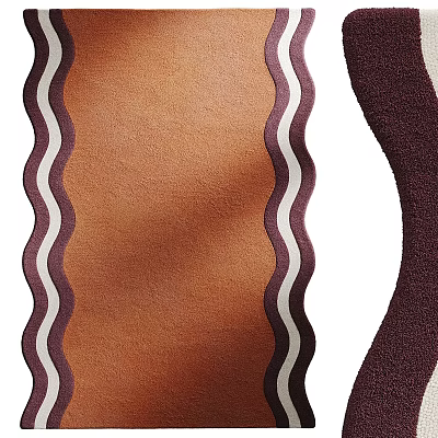 Stylish Brown Square Rug With Wavy Edges And White Dark Purple Stripes 3d model