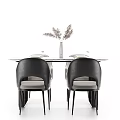 Dining Table Set With Black Metal Frame Grey Upholstered Chairs And Decorative Vase Plates