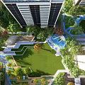 Modern Residential Landscape With High Rise Buildings Lush Gardens And Green Spaces
